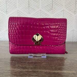 Kate Spade Fuchsia Croc-Embossed Clutch